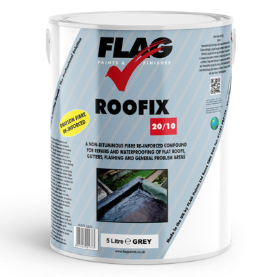 Flag Roofix Grey - Liquid Roof Repair - Instant Waterproof For Leaks, Gutters, Lead Flashing, Metal, Slate, Concrete, Felt 5L