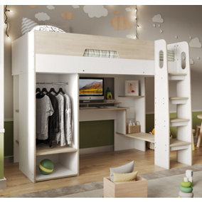 Flair Coco High Sleeper Workstation With Wardrobe - White/Oak