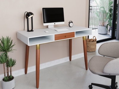 Flair Edelweiss Desk (120x50cm) - Walnut & White with Brass Accents