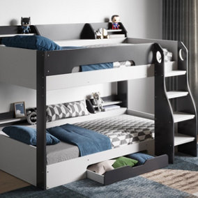 Flair Flick Bunk Bed With Shelves And Drawer - Grey