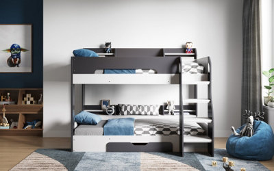 Flair Flick Bunk Bed With Shelves And Drawer - Grey