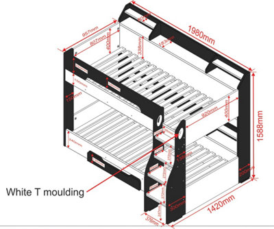 Flair Flick Bunk Bed With Shelves And Drawer - Grey