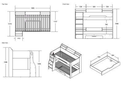 Flair Flick Bunk Bed With Shelves And Drawer - Grey