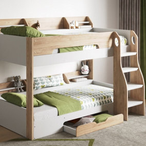 Flair Flick Bunk Bed With Shelves And Drawer - Oak