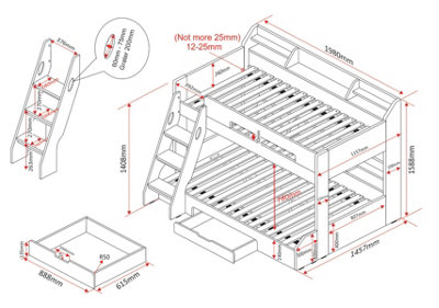 Flair Flick Triple Wooden Bunk Bed With Storage - Grey