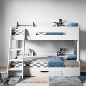 Flair Flick Triple Wooden Bunk Bed With Storage - White