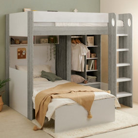 Flair Hampton Bunk Wooden Bed - White And Grey