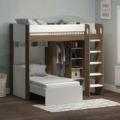 Flair Hampton Bunk Wooden Bed - White And Walnut