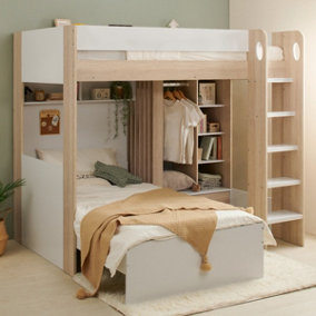 Flair Hampton Bunk Wooden Bed - White And Walnut