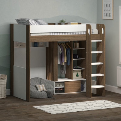 Flair Hampton Wooden High Sleeper Frame - White/Walnut