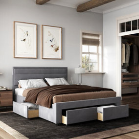 Flair Heybrook Fabric 4 Drawer Bed Double - Grey