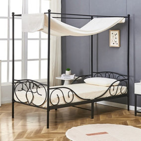 Flair Liberty Metal Four Poster Bed Frame With Side Rails - Black