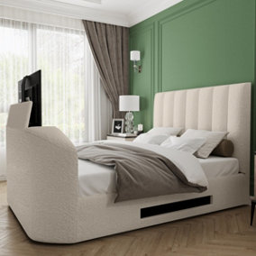 Flair Megane Boucle Side Lift TV Ottoman Kingsize Bed - Cream