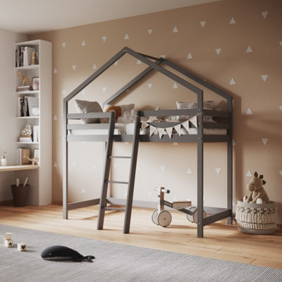 Flair Nook House Wooden Midsleeper - Grey