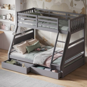 Flair Ollie Triple Wooden Bunk Bed With Drawers - Grey