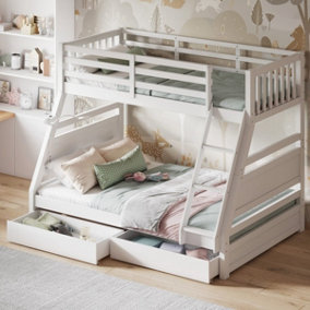 Flair Ollie Triple Wooden Bunk Bed With Drawers - White