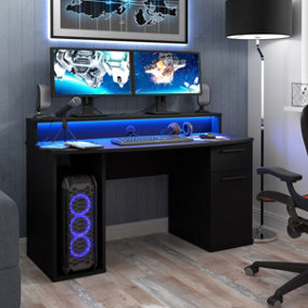 Flair Power Z Compact Gaming Desk With Colour Changing LED Lights - Black