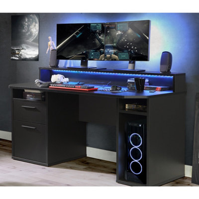 Flair Power Z Gaming Desk With Colour Changing LED Lights - Black