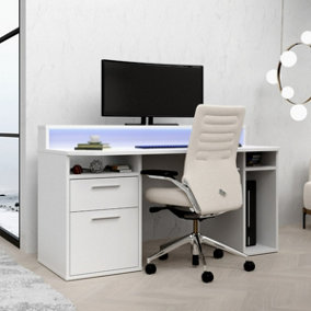 Flair Power Z Gaming Desk With Colour Changing LED Lights - White