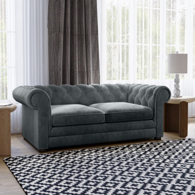 Flair Ralph 2-Seater Velvet Chesterfield Sofa Bed - Grey