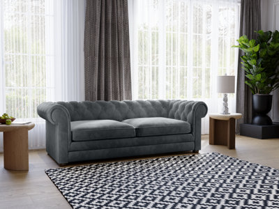 Flair Ralph 3-Seater Velvet Chesterfield Sofa Bed - Grey