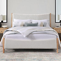 Flair Riku Boucle and Wood Double Bed - Cream