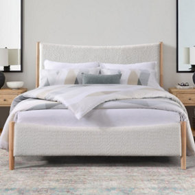 Flair Riku Boucle and Wood Double Bed - Cream