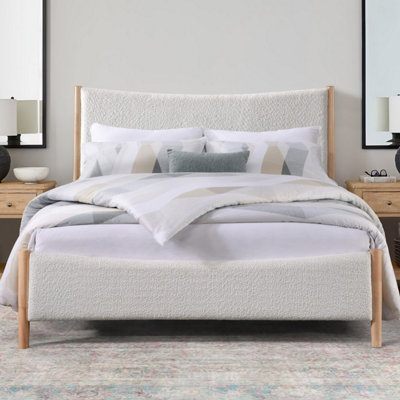 Flair Riku Boucle and Wood Kingsize Bed - Cream