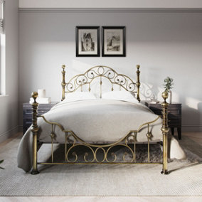 Flair Rosabelle Metal Double Bed Frame - Brass