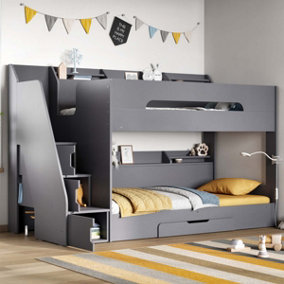 Flair Slick Staircase Bunk Bed With Storage - Grey