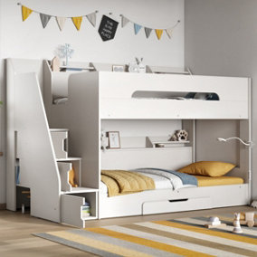 Flair Slick Staircase Bunk Bed With Storage - White