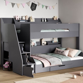 Flair Slick Staircase Triple Bunk Bed - Grey