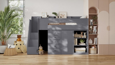 Flair Stepaside Wooden High Sleeper Storage Station Grey DIY at B&Q