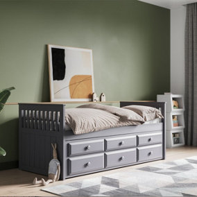 Flair Vancouver Captains Guest Bed With Drawers - Grey