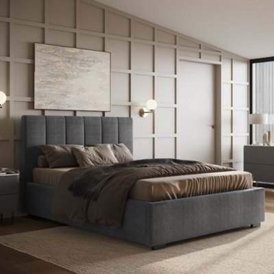 Flair Waltz Fabric Ottoman Double Bed Grey
