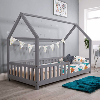 Flair Wooden Explorer Playhouse Bed With Rails - Grey | DIY at B&Q