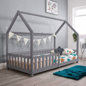 Flair Wooden Explorer Playhouse Bed With Rails - Grey