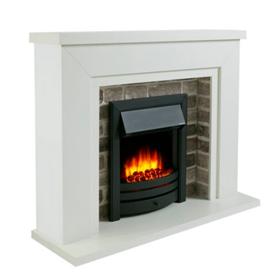 Flamborough Black Fire Suite - White Top - Grey Brick
