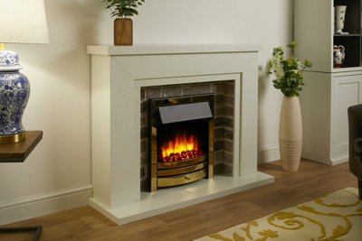 Flamborough Brass Fire Suite - White Top - Grey Brick