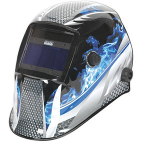 Flame Auto Darkening Welding Helmet - Adjustable Shade Knob - Grinding Function