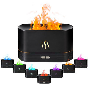 Flame Oil Diffuser With 7 LED Lights - 180ml - BLACK