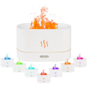 Flame Oil Diffuser With 7 LED Lights - 180ml - WHITE