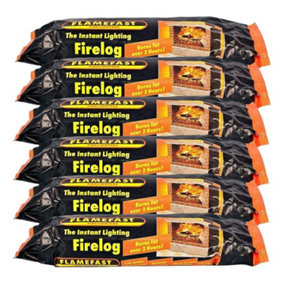 Flamefast Pack of 12 Fire Logs Smokeless Burn Instant Firelighters