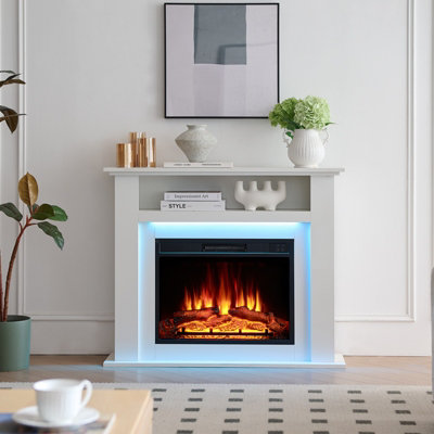 FLAMEKO 39" Sahara Fireplace with surround and Realistic Flame Effect Heater White Multiple Colours Available