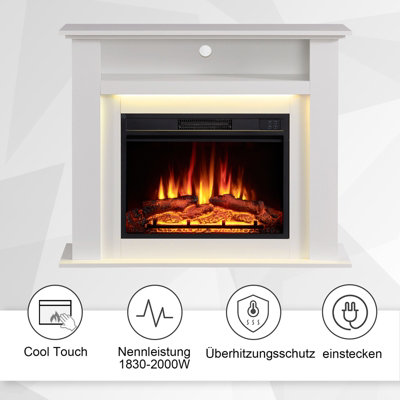 Real Flame Thayer Electric Fireplace - White Mantel, 1400W Heater, Remote Control, Vivid LED Flames