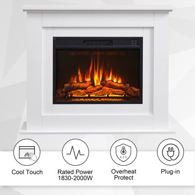 FLAMEKO 39" Savannah Fireplace with surround and Realistic Flame Effect Heater White Multiple Colours Available