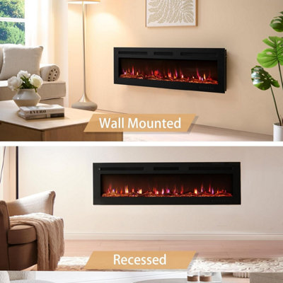 FLAMEKO 50" Winslow Wall Mounted/Media Wall/Free Standing Fireplace With Realistic Flame Effect Heater 9 Colour Flame Effect