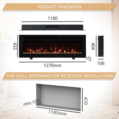 FLAMEKO 50" Winslow Wall Mounted/Media Wall/Free Standing Fireplace With Realistic Flame Effect Heater 9 Colour Flame Effect