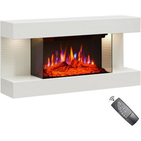 FLAMEKO Atacama 32"/82cm Wall Mounted Fireplace All-in-One with Downlights and Remote Control 1.8kW Heater in White