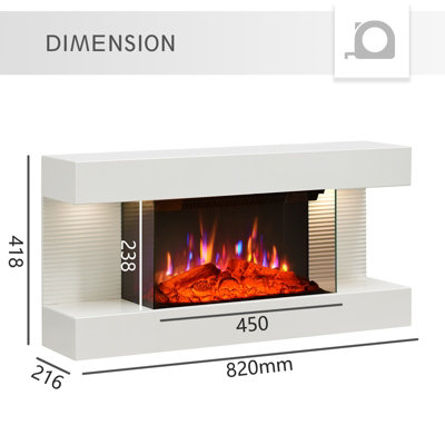 FLAMEKO Atacama 32"/82cm Wall Mounted Fireplace All-in-One with Downlights and Remote Control 1.8kW Heater in White